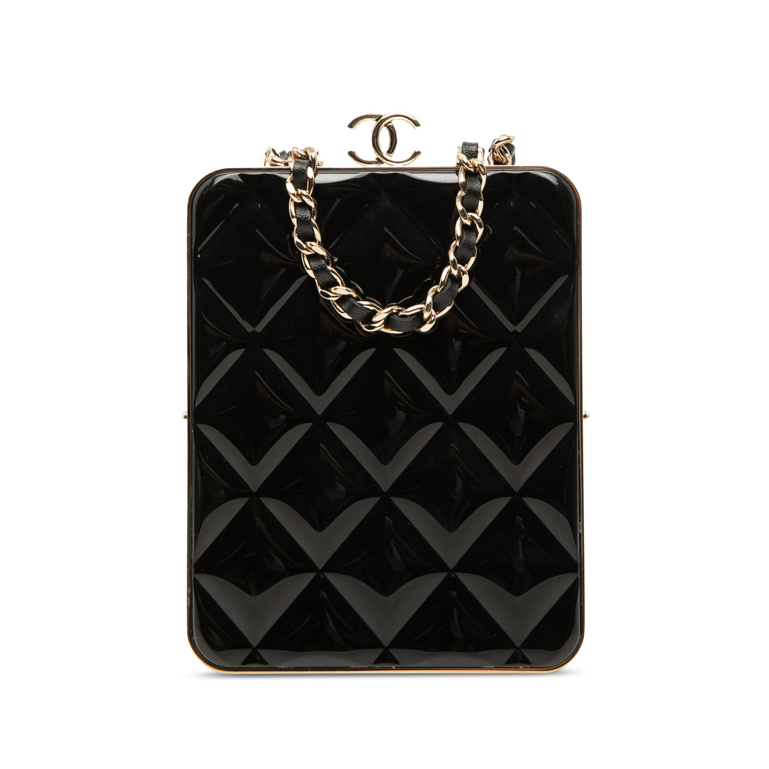 Chanel CC Matelassé Acrylic et Cuir d’agneau Evening Pochette avec chaîne