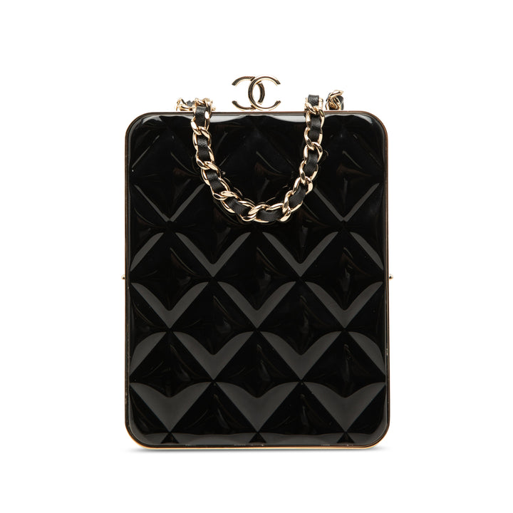 Chanel CC Matelassé Acrylic et Cuir d’agneau Evening Pochette avec chaîne