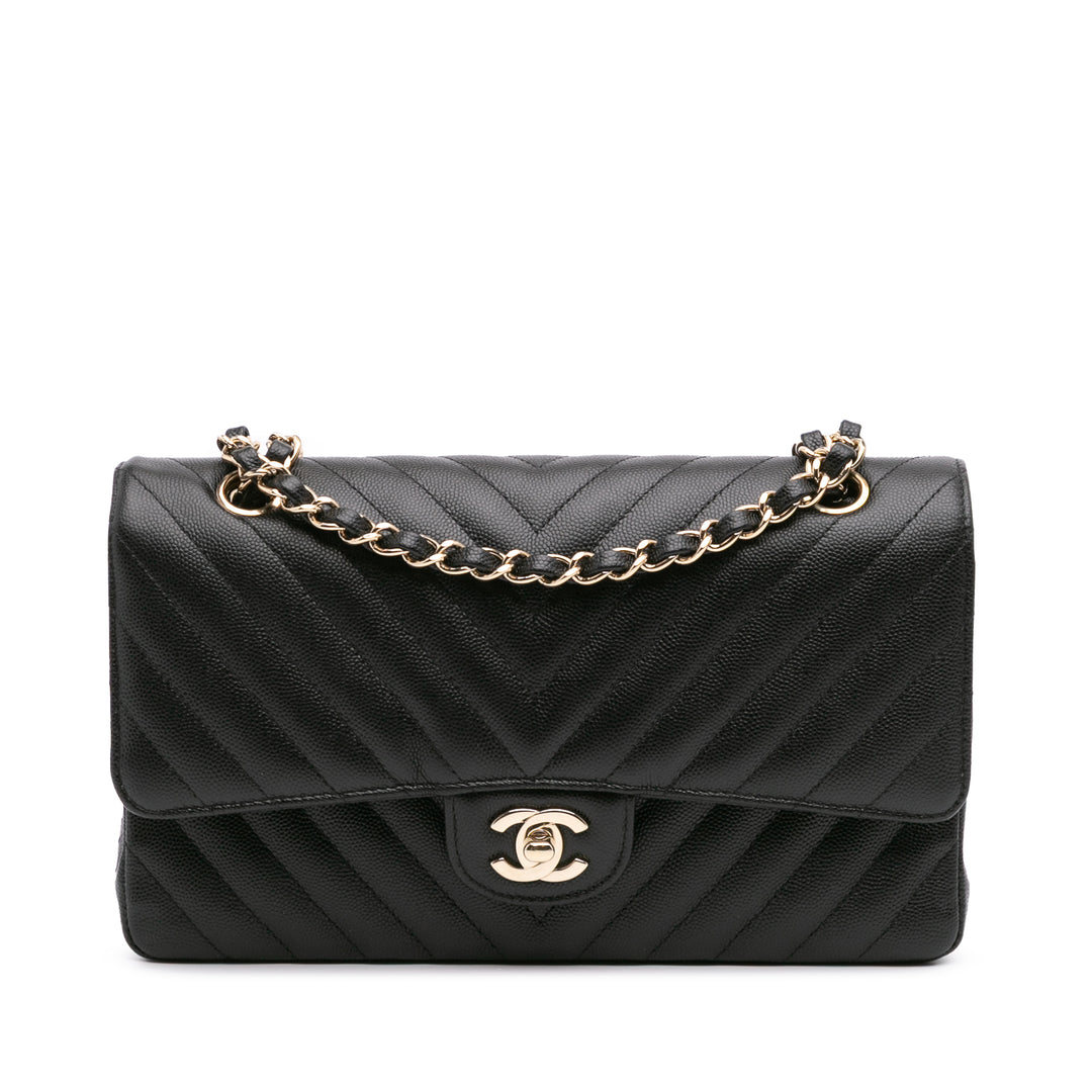 Medium Classic Chevron Caviar Double Flap Black - Gaby Paris