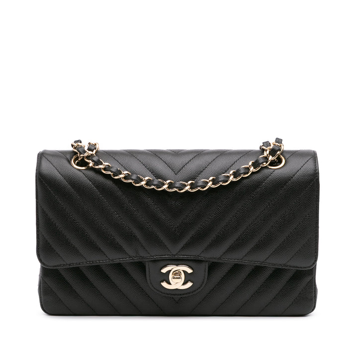 Medium Classic Chevron Caviar Double Flap Black - Gaby Paris
