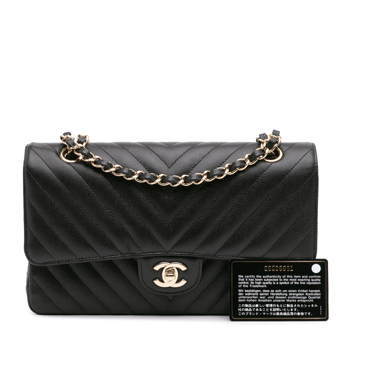 Medium Classic Chevron Caviar Double Flap Black - Gaby Paris