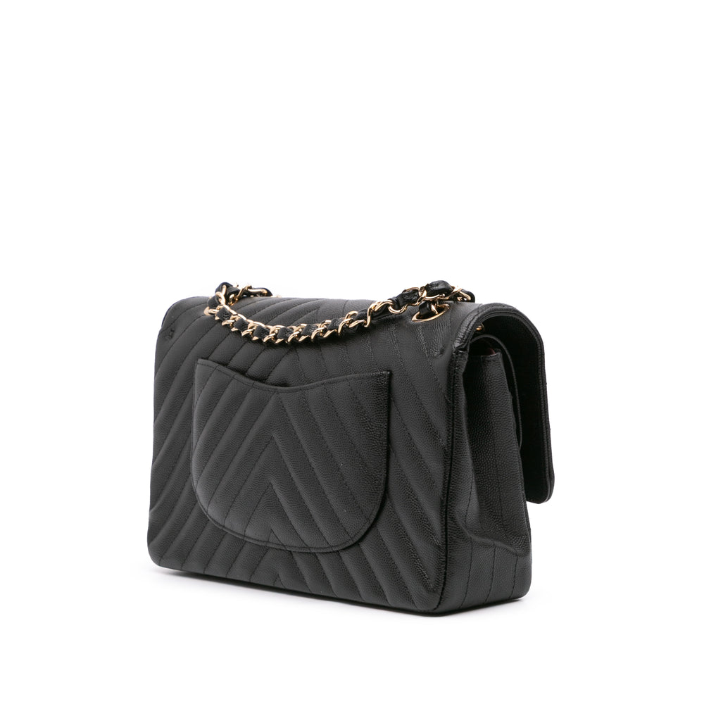 Medium Classic Chevron Caviar Double Flap Black - Gaby Paris