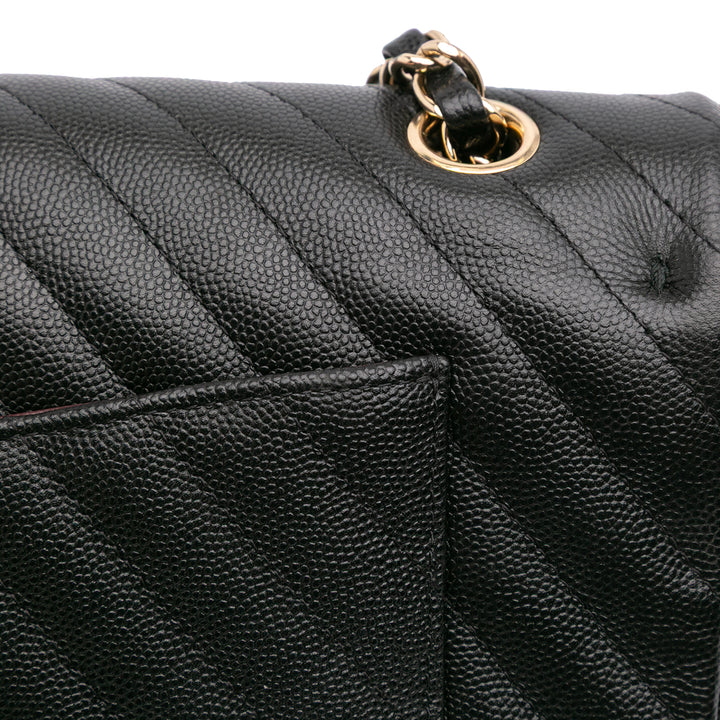 Medium Classic Chevron Caviar Double Flap Black - Gaby Paris