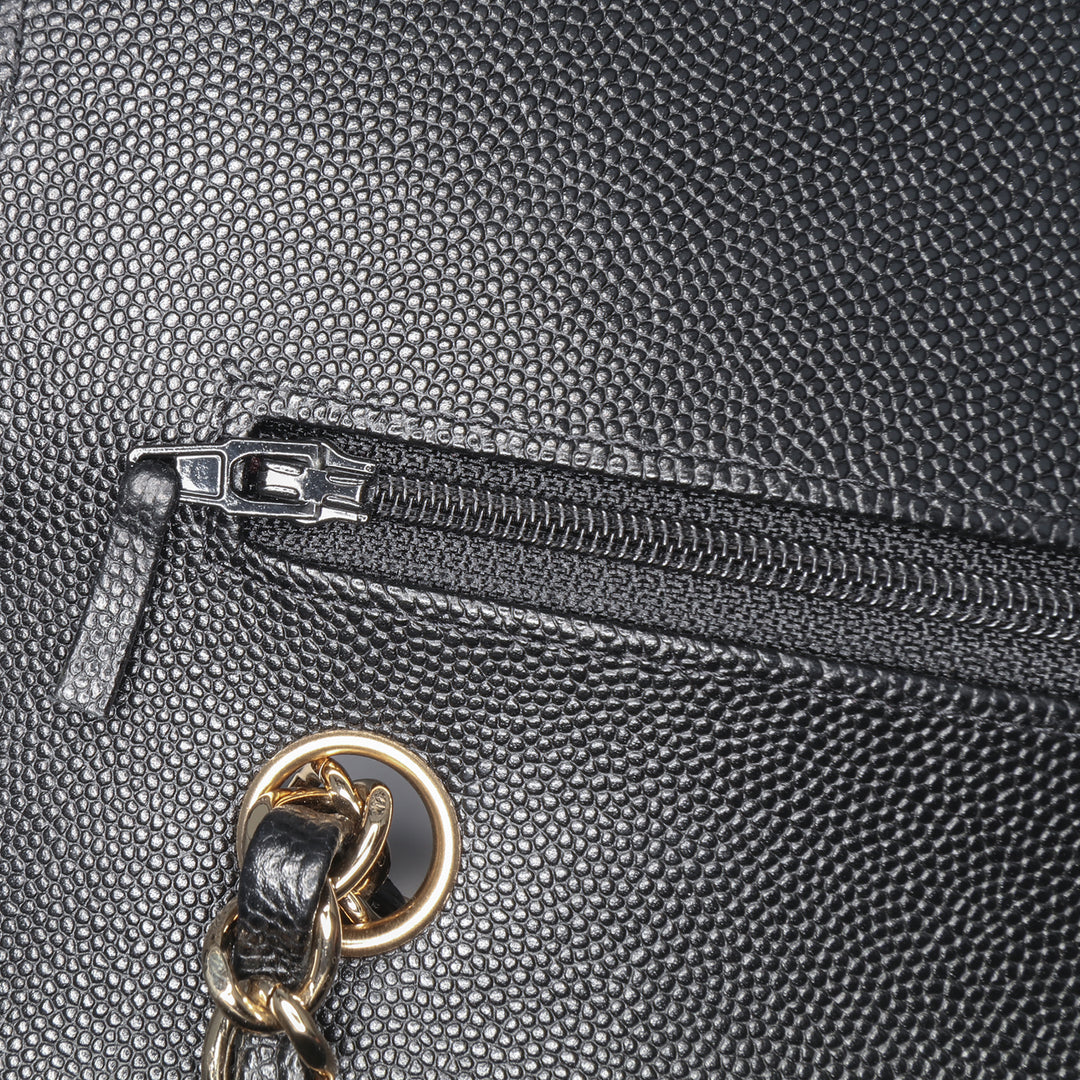 Medium Classic Chevron Caviar Double Flap Black - Gaby Paris