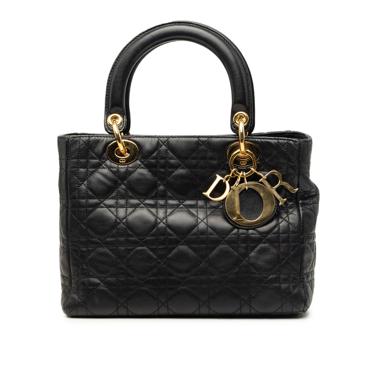 Lady Dior Cannage Moyen Cuir d'agneau Noir