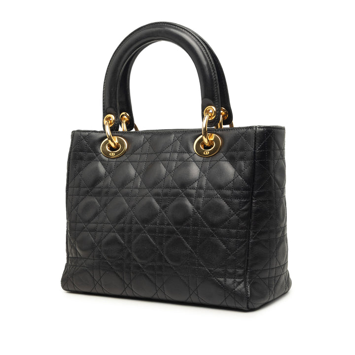 Lady Dior Cannage Moyen Cuir d'agneau Noir