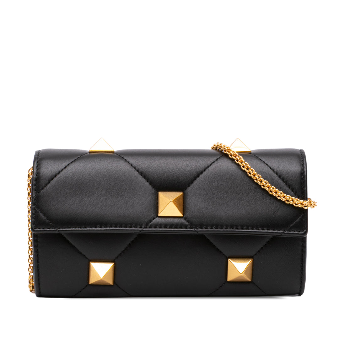 Valentino Roman Stud Wallet on Chain nappa Noir – vue principale – GABY PARIS