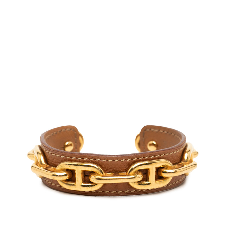 Hermès Cuir et plaqué Chaine d Ancre Cuff Bracelet