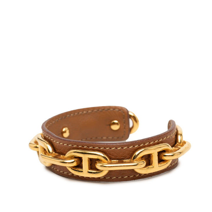 Hermès Cuir et plaqué Chaine d Ancre Cuff Bracelet