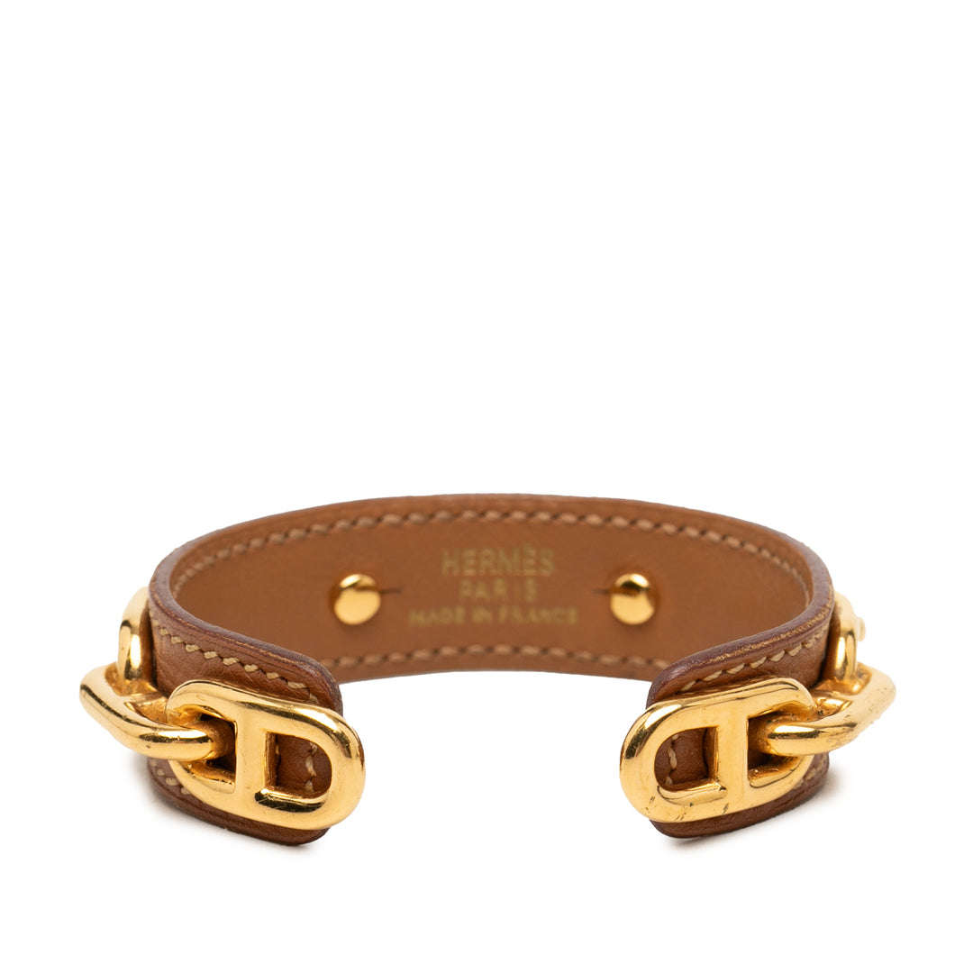 Hermès Cuir et plaqué Chaine d Ancre Cuff Bracelet