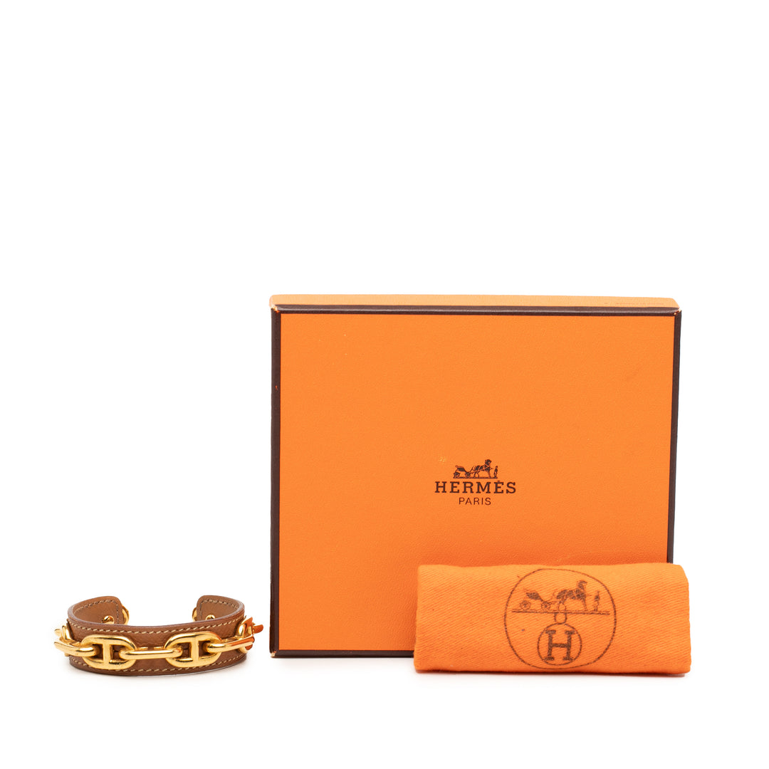 Hermès Cuir et plaqué Chaine d Ancre Cuff Bracelet