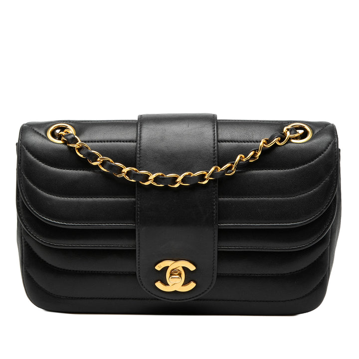 Chanel CC Horizontal Matelassé Cuir d’agneau Double rabat