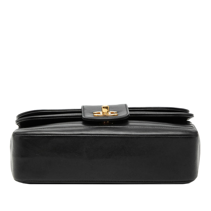 Chanel CC Horizontal Matelassé Cuir d’agneau Double rabat