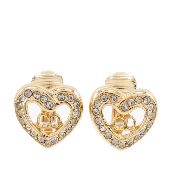 Dior plaqué Strass CD Logo Heart Pendant Collier et Clip On Boucles d’oreilles Set