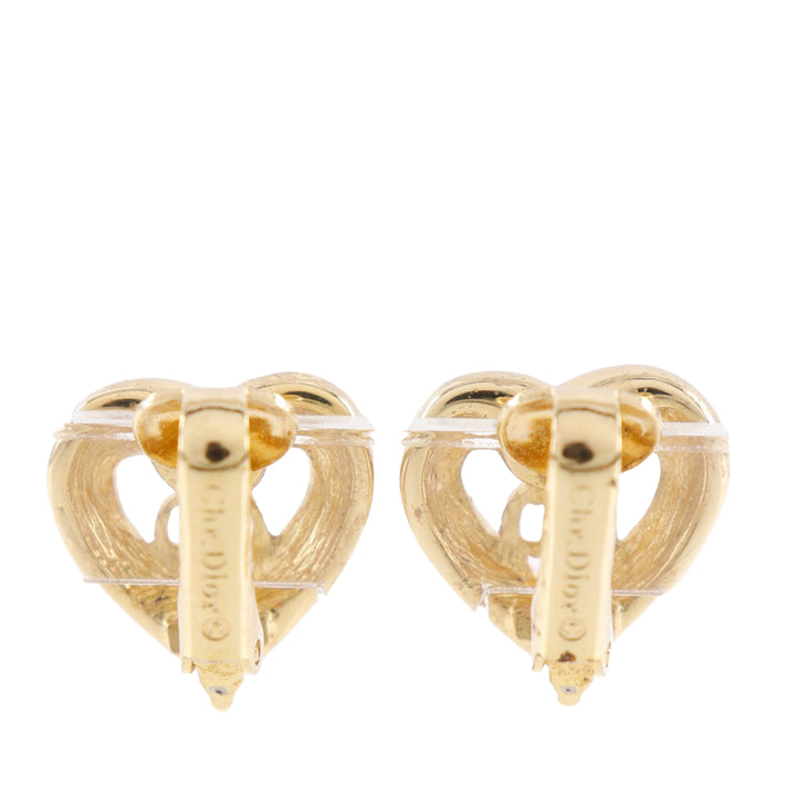 Dior plaqué Strass CD Logo Heart Pendant Collier et Clip On Boucles d’oreilles Set