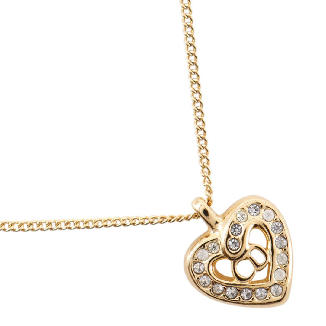 Dior plaqué Strass CD Logo Heart Pendant Collier et Clip On Boucles d’oreilles Set
