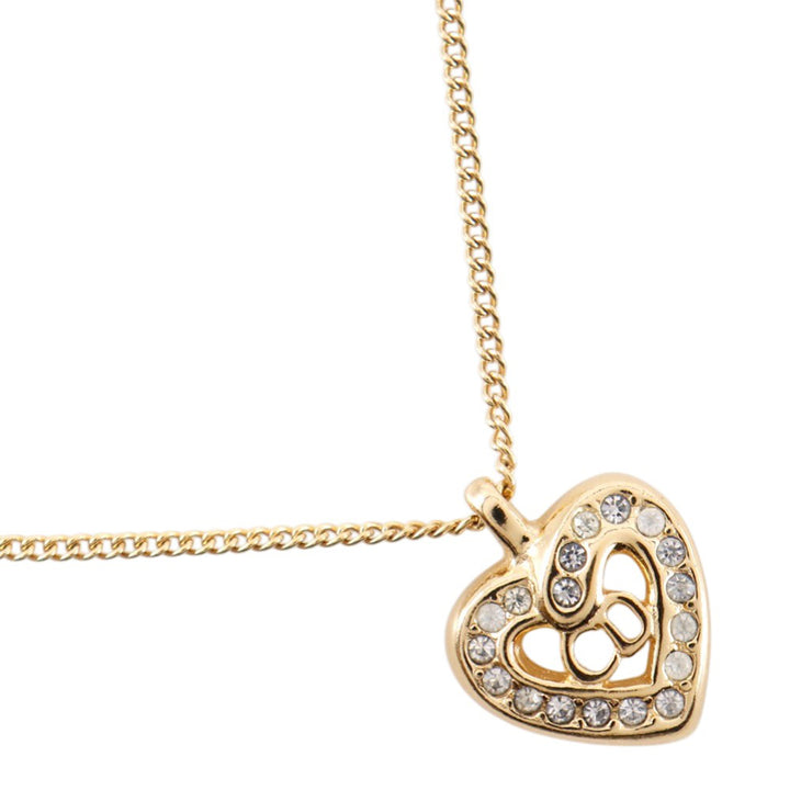 Dior plaqué Strass CD Logo Heart Pendant Collier et Clip On Boucles d’oreilles Set