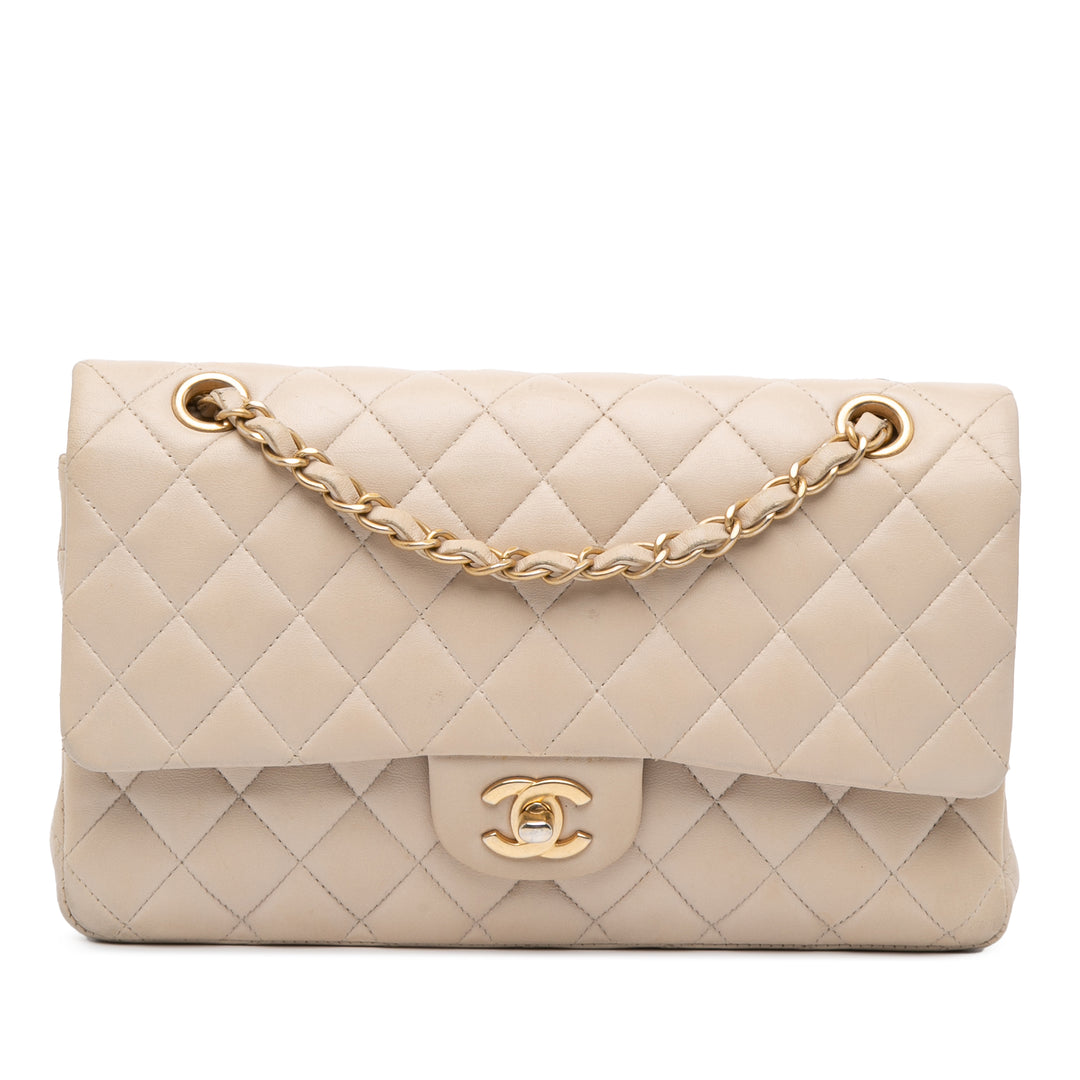 Medium Classic Lambskin Double Flap Brown - Gaby Paris