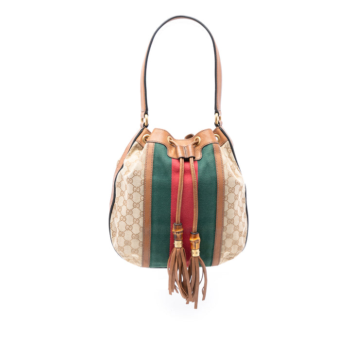 Gucci GG Toile Web Rania Drawstring Hobo