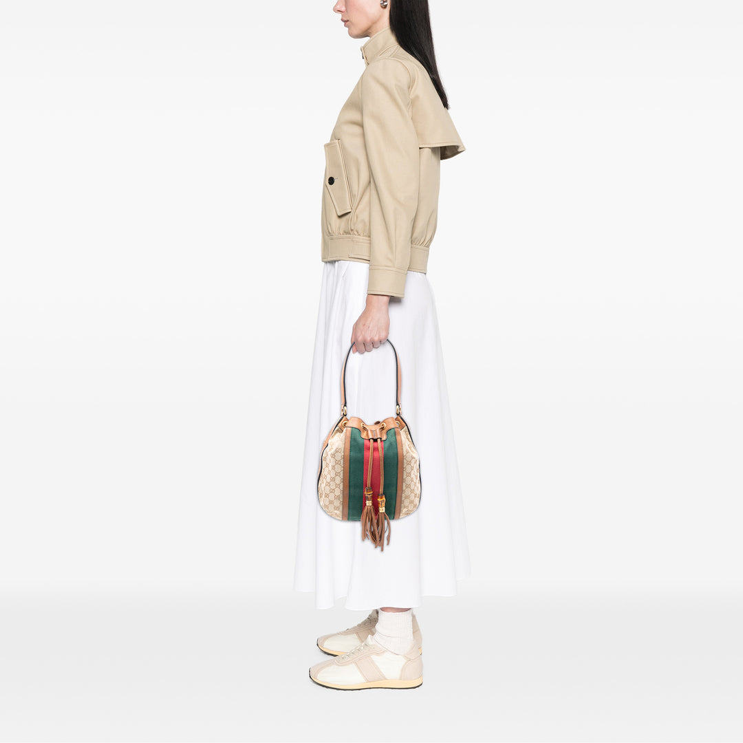 Gucci GG Toile Web Rania Drawstring Hobo