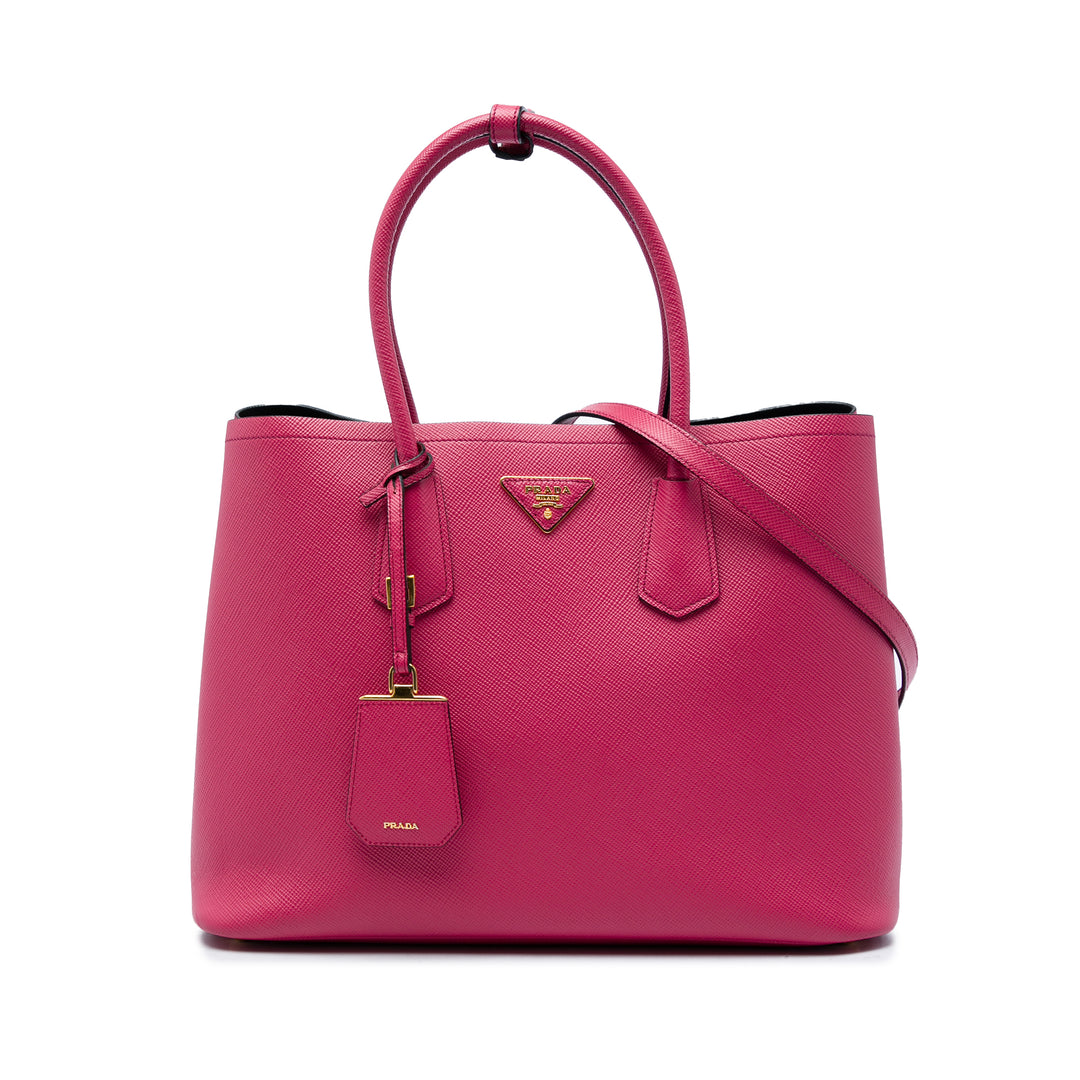 Prada Sac à main Double Saffiano Moyen Rose – vue principale – GABY PARIS
