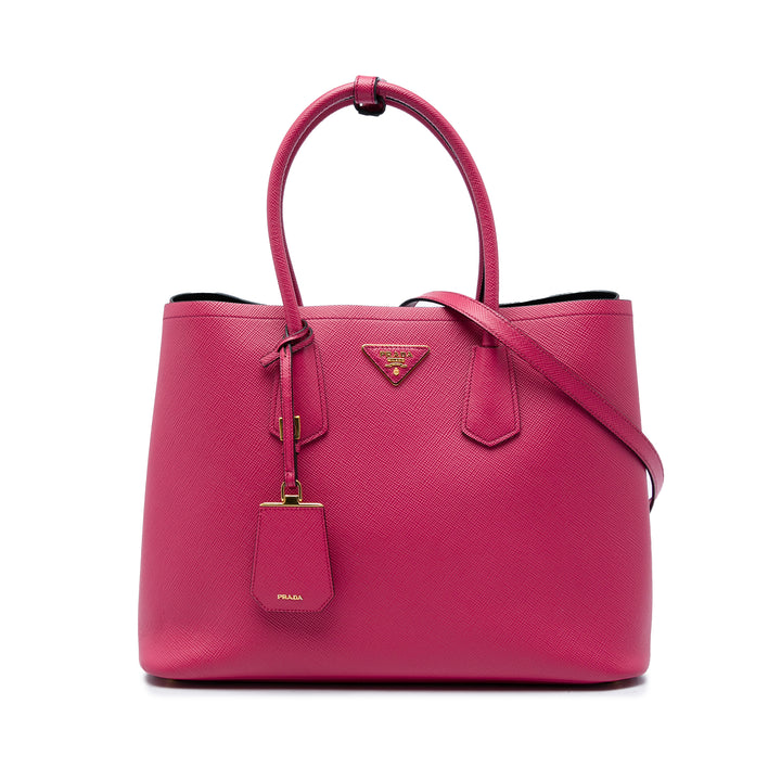 Prada Sac à main Double Saffiano Moyen Rose – vue principale – GABY PARIS