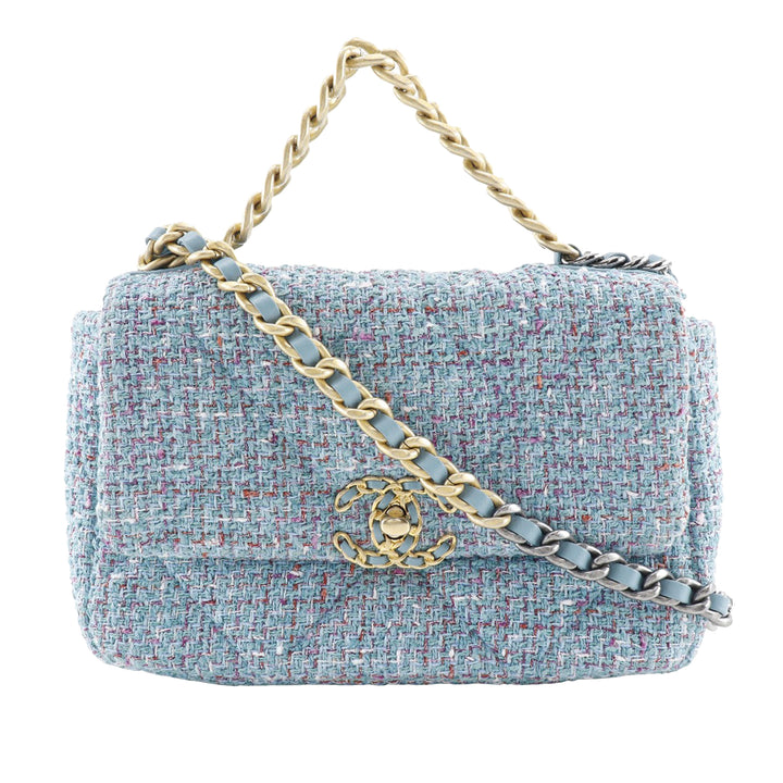 Chanel Sac à main 19 à rabat Tweed Moyen Bleu – vue principale – GABY PARIS