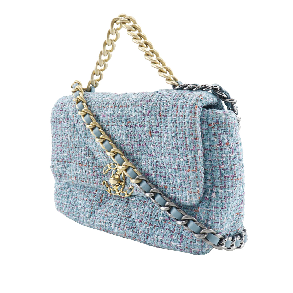 Chanel Sac à main 19 à rabat Tweed Moyen Bleu – vue 2 – GABY PARIS