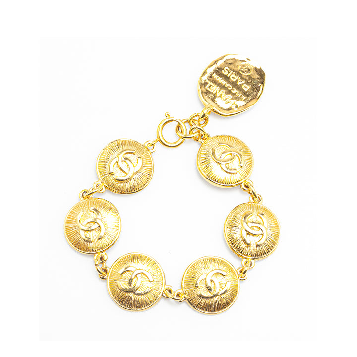 Chanel Gold Plated CC Rue Cambon Medallion Bracelet Gold - GABY PARIS