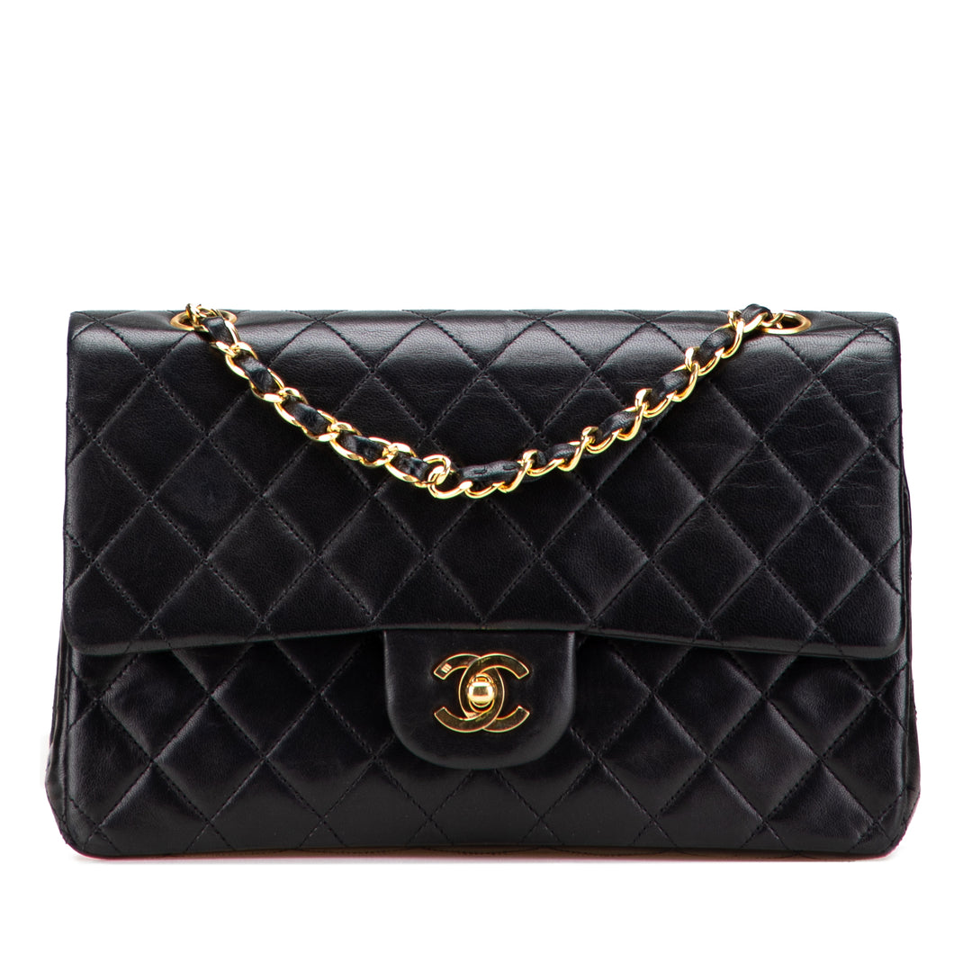Medium Classic Lambskin Double Flap Black - Gaby Paris