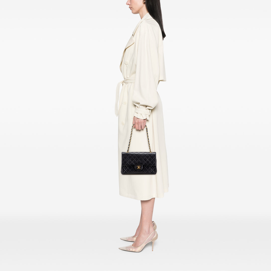 Medium Classic Lambskin Double Flap Black - Gaby Paris