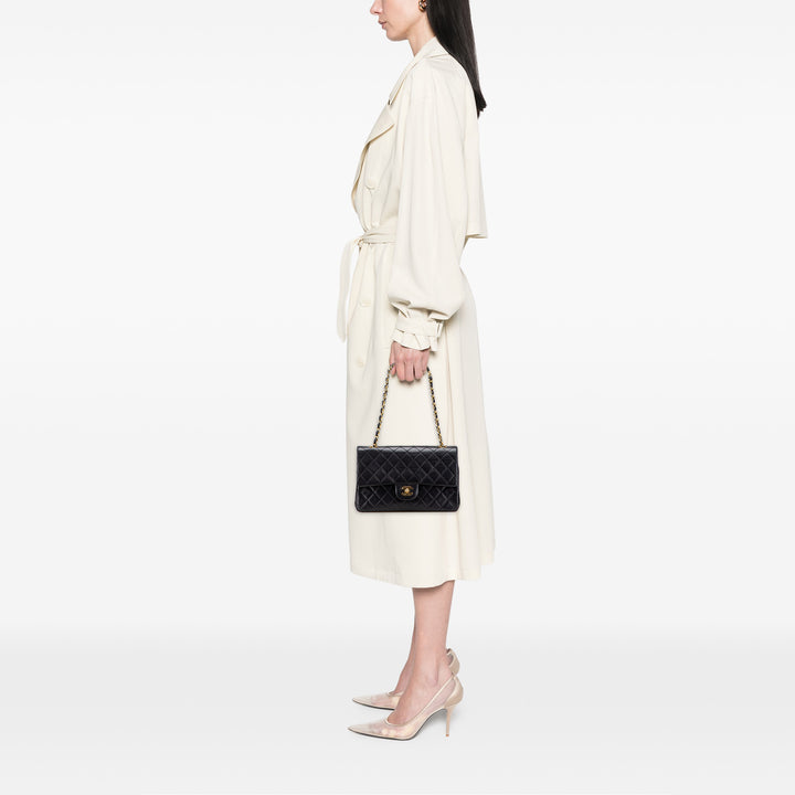 Medium Classic Lambskin Double Flap Black - Gaby Paris