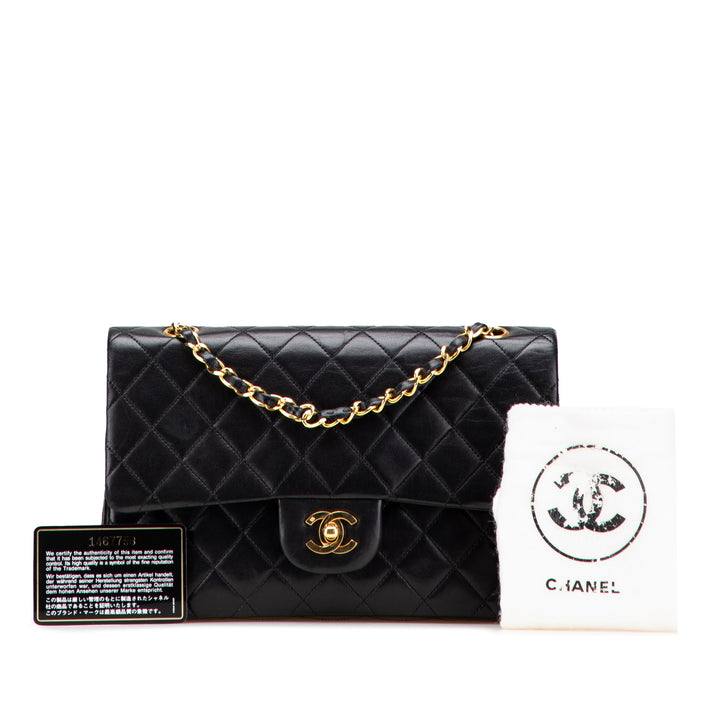 Medium Classic Lambskin Double Flap Black - Gaby Paris