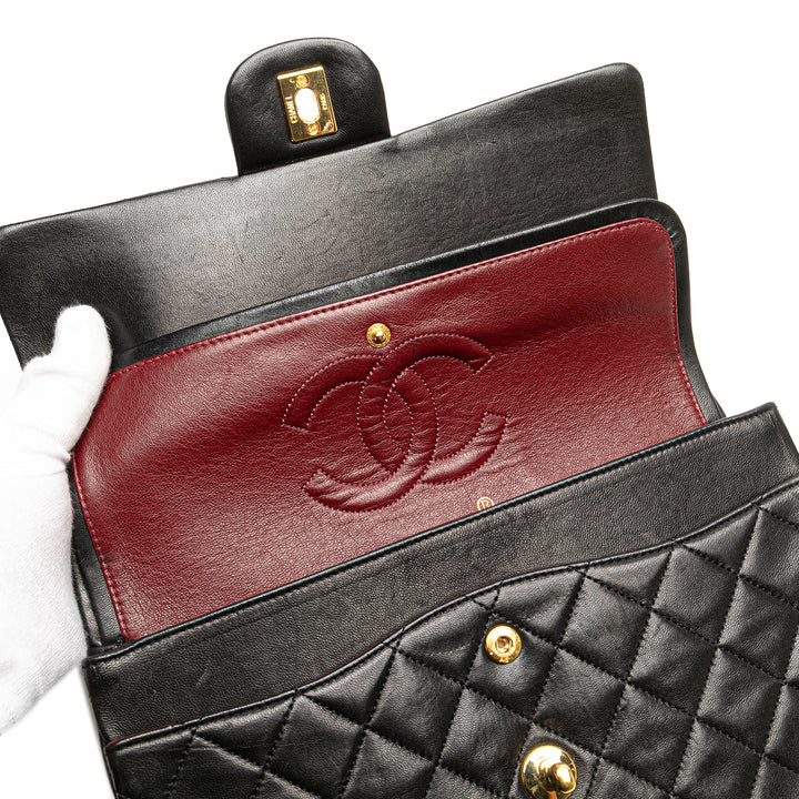 Medium Classic Lambskin Double Flap Black - Gaby Paris
