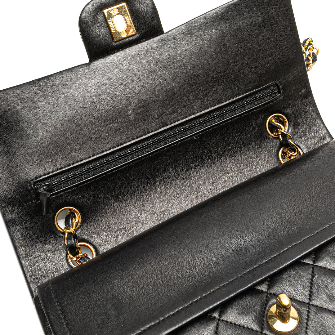Medium Classic Lambskin Double Flap Black - Gaby Paris