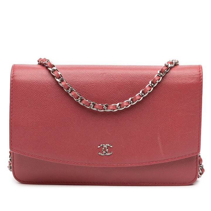 Chanel CC Caviar Sevruga Wallet On Chain Rouge