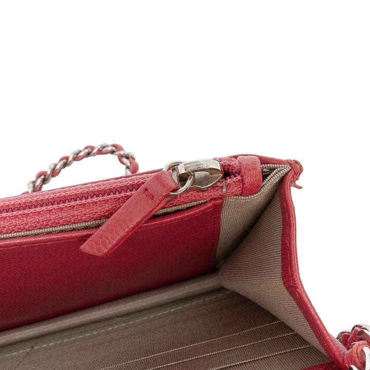 Chanel CC Caviar Sevruga Wallet On Chain Rouge