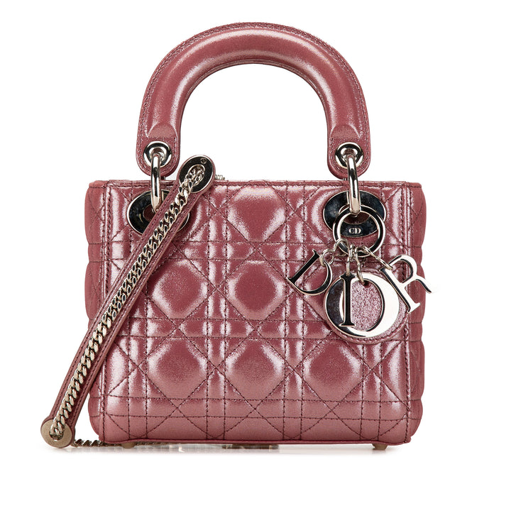 Mini Metallic Lambskin Cannage Lady Dior Pink - Gaby Paris