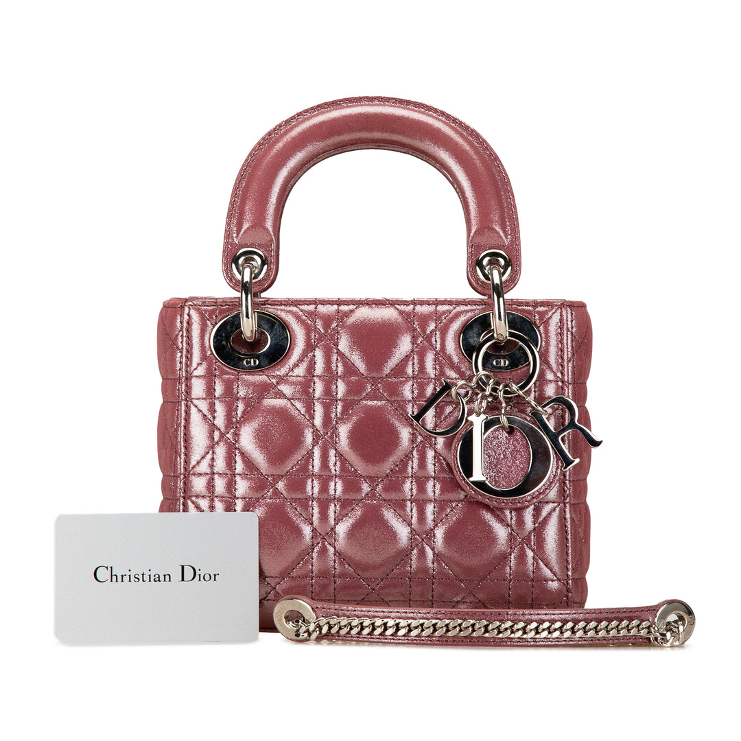 Mini Metallic Lambskin Cannage Lady Dior Pink - Gaby Paris