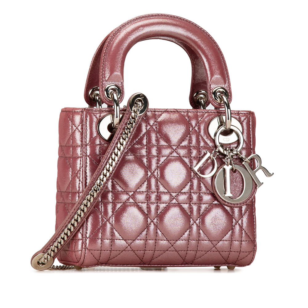 Mini Metallic Lambskin Cannage Lady Dior Pink - Gaby Paris