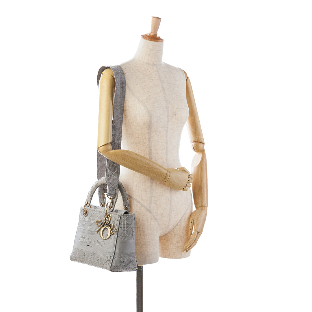 Dior Medium brodé Toile Cannage Lady D Lite