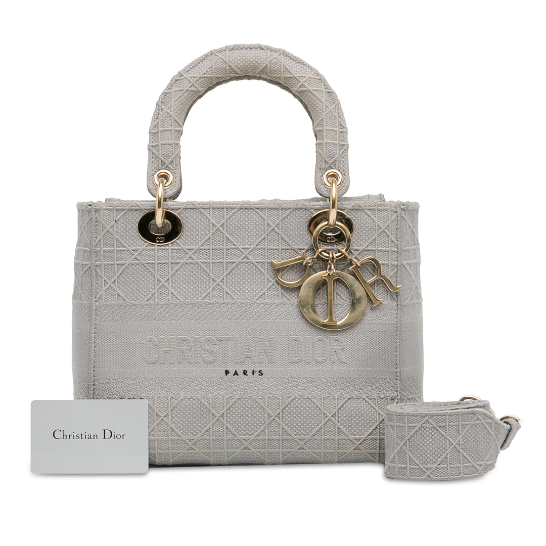 Dior Medium brodé Toile Cannage Lady D Lite