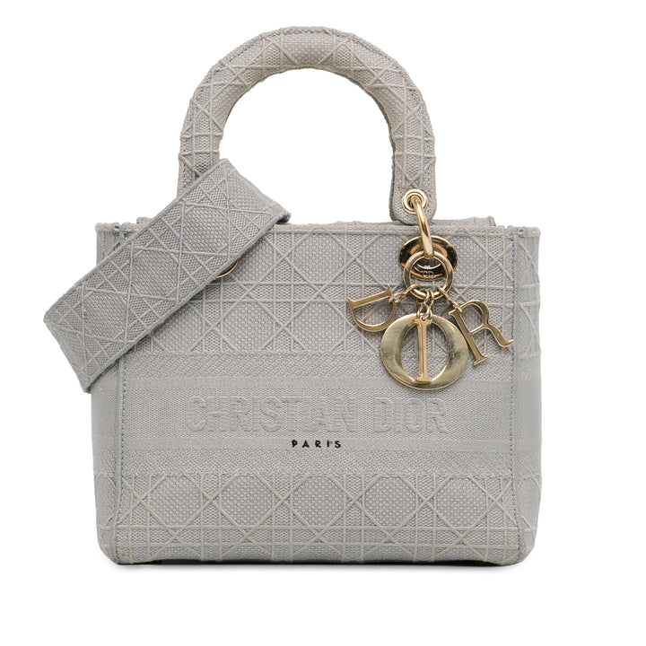 Dior Medium brodé Toile Cannage Lady D Lite
