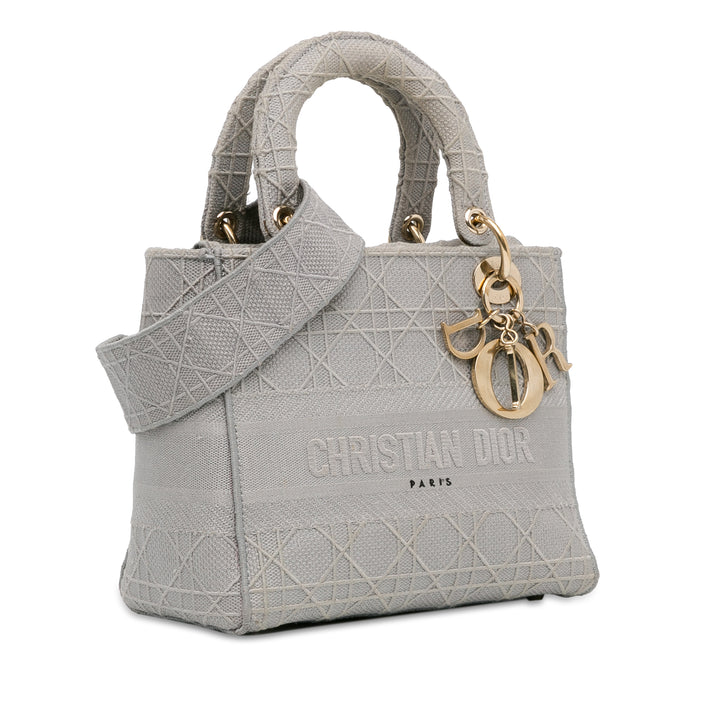 Dior Medium brodé Toile Cannage Lady D Lite