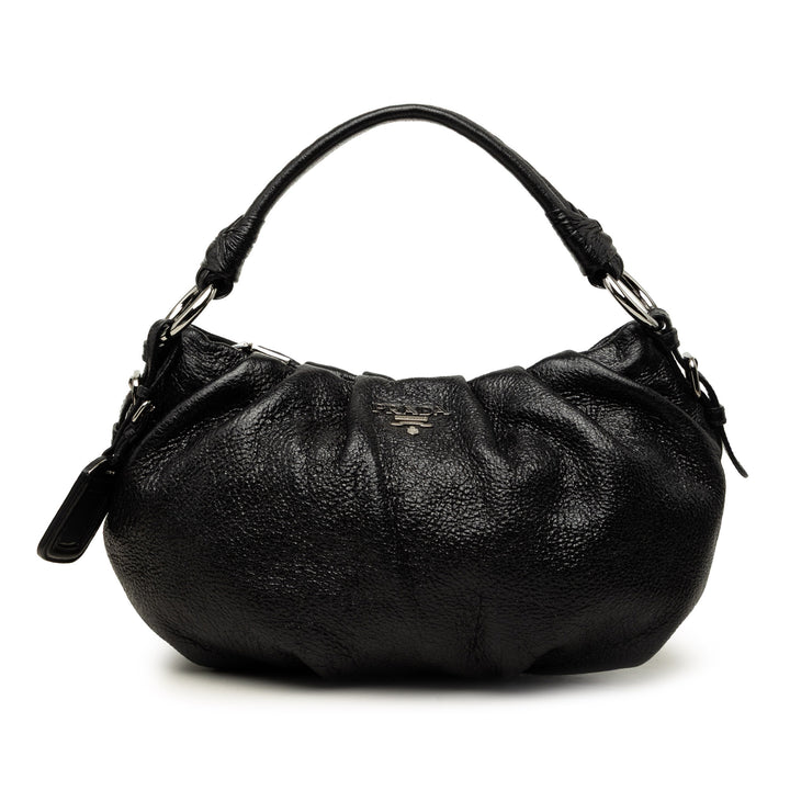 Prada Pleated Cervo Lux Hobo Noir – vue principale – GABY PARIS
