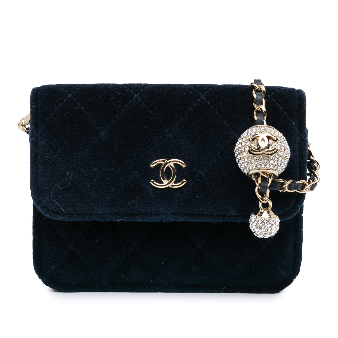 Mini Velvet Pearl Crush Clutch With Chain Blue - Gaby Paris