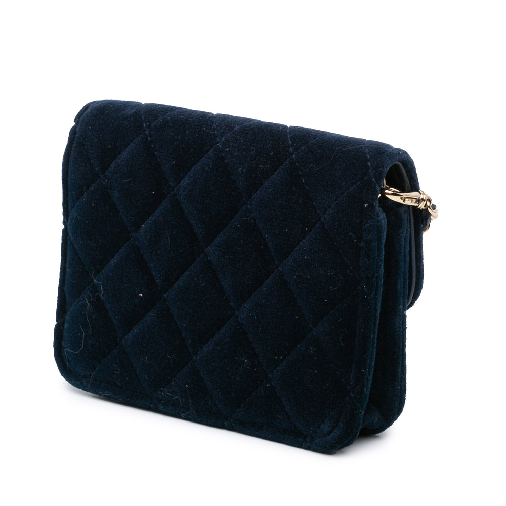 Mini Velvet Pearl Crush Clutch With Chain Blue - Gaby Paris