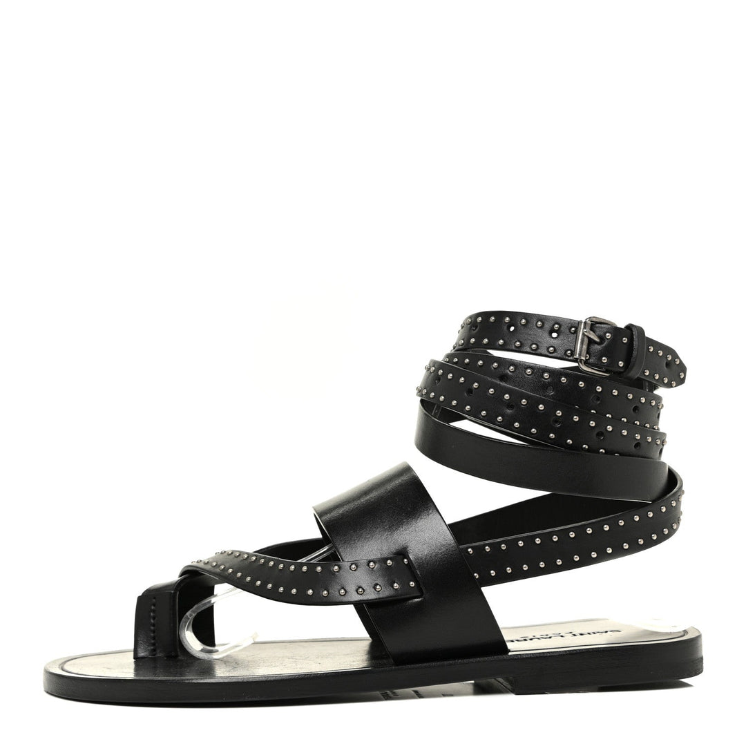 Saint Laurent Sandales plates Culver cloutées cuir noir pointure 38