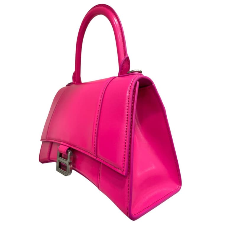 BALENCIAGA Sac Hourglass PM en cuir fuchsia