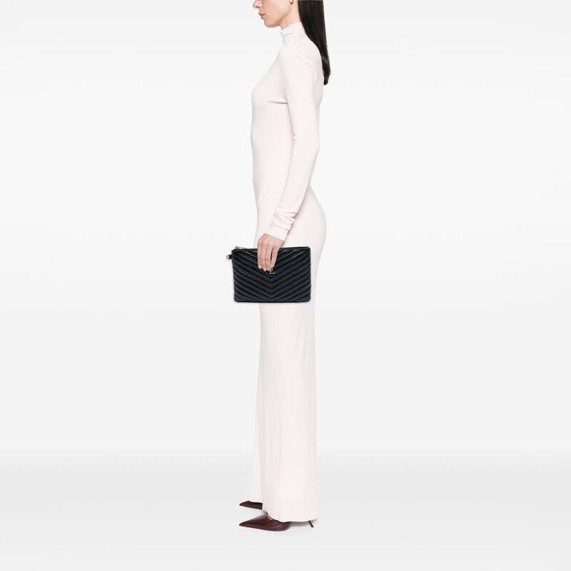 Saint Laurent pochette Monogram Zip A5 chevron matelassé